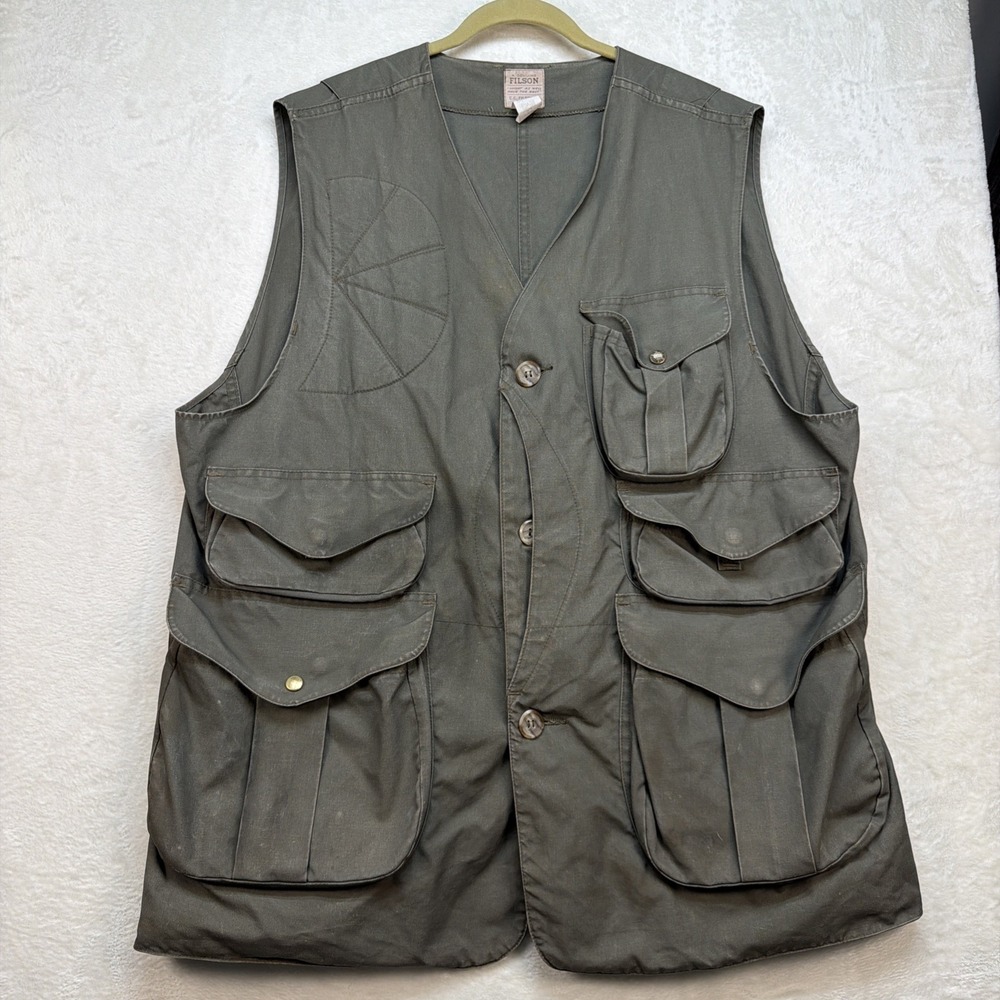 Filson Tin Cloth Vest Mens XXL Green Hunting Fishing Workwear USA Made